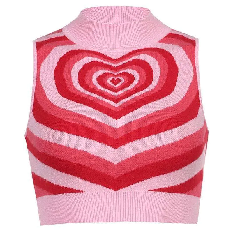 Striped Heart Retro Knit Vest