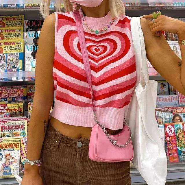 Striped Heart Retro Knit Vest