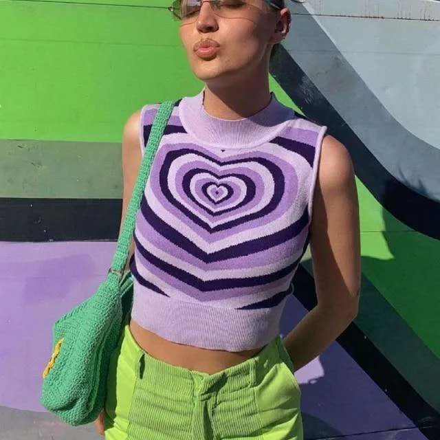 Striped Heart Retro Knit Vest