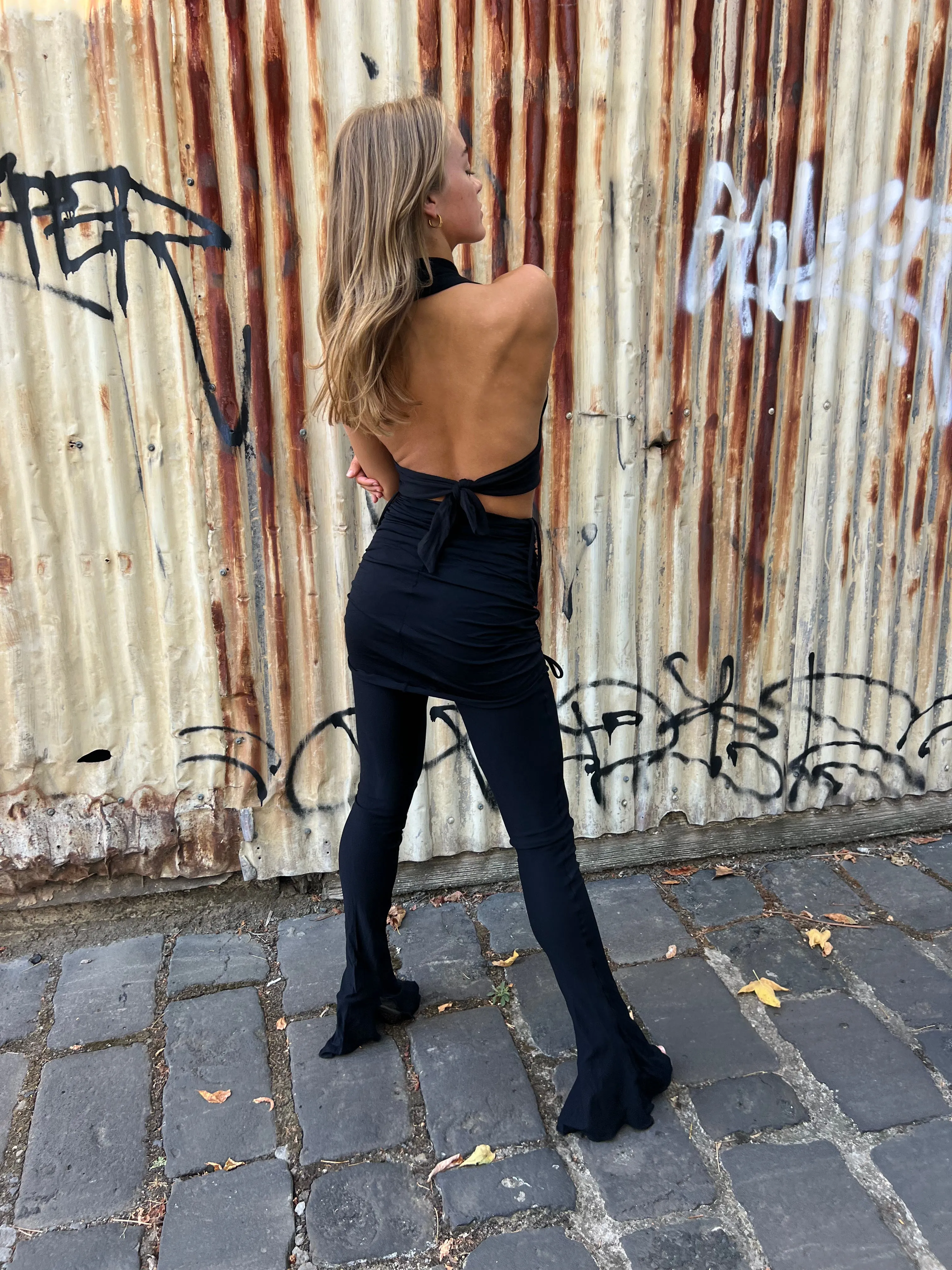 T Bar Halter Top, Pants, and skirt. 3 piece SET. Black