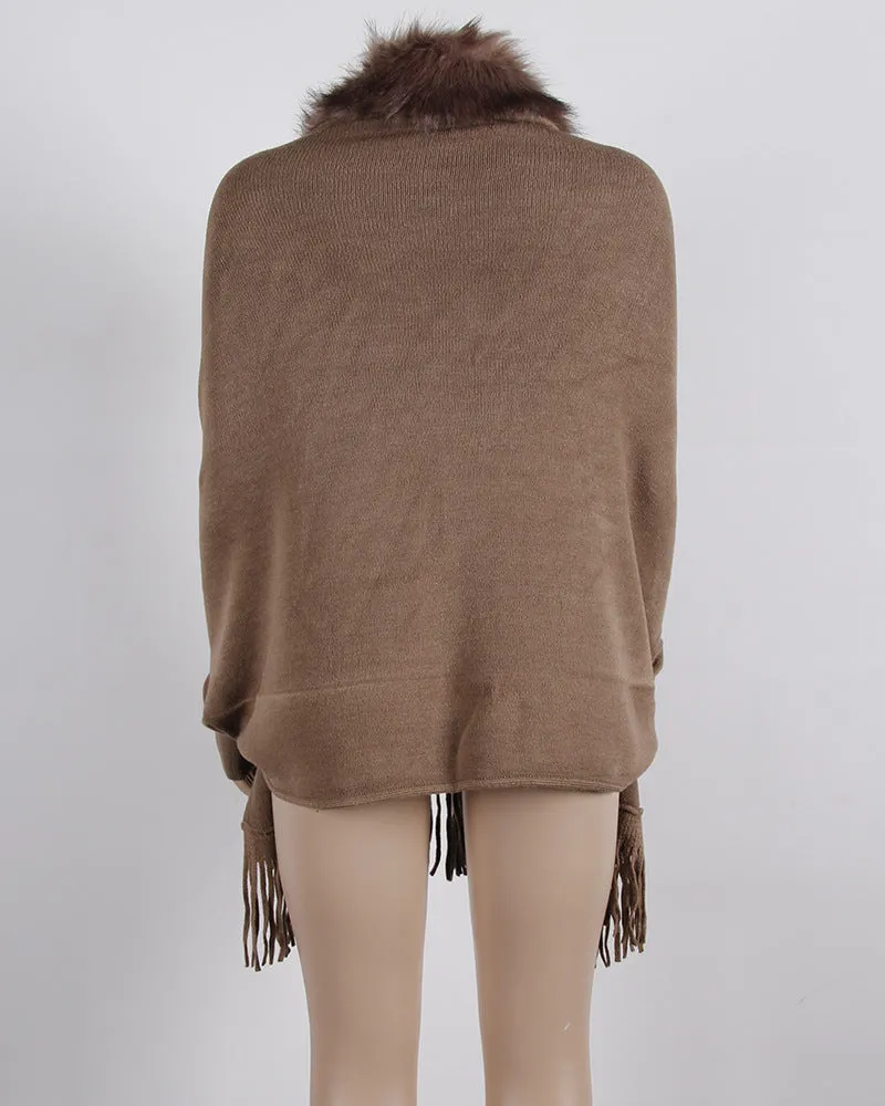 Tassel Cape Shawl Fur Collar Cardigan Wholesale Womens Tops