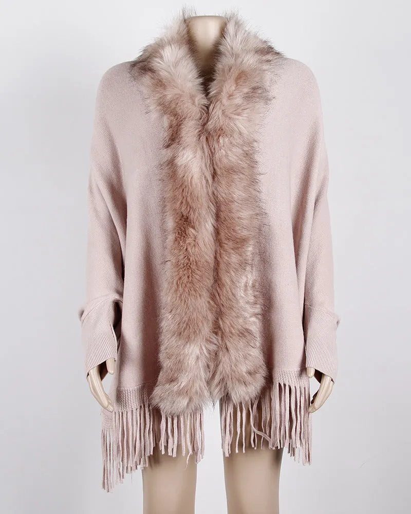 Tassel Cape Shawl Fur Collar Cardigan Wholesale Womens Tops