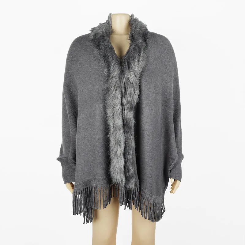 Tassel Cape Shawl Fur Collar Cardigan Wholesale Womens Tops
