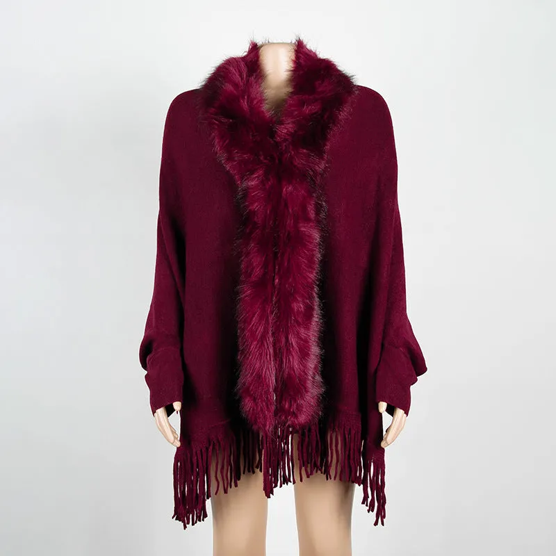 Tassel Cape Shawl Fur Collar Cardigan Wholesale Womens Tops