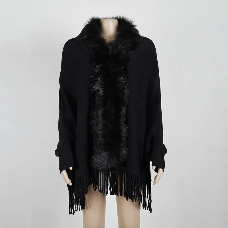 Tassel Cape Shawl Fur Collar Cardigan Wholesale Womens Tops