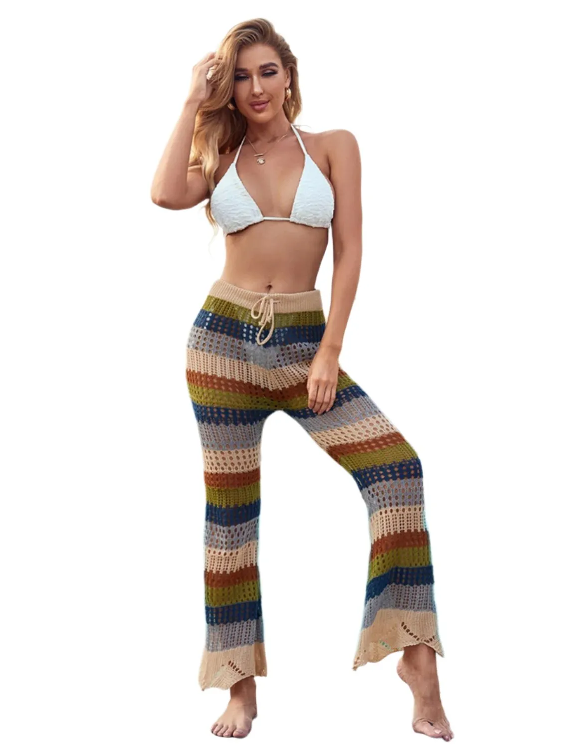 TEEK - Multicolored Drawstring Knitted Contrast Swim Pants