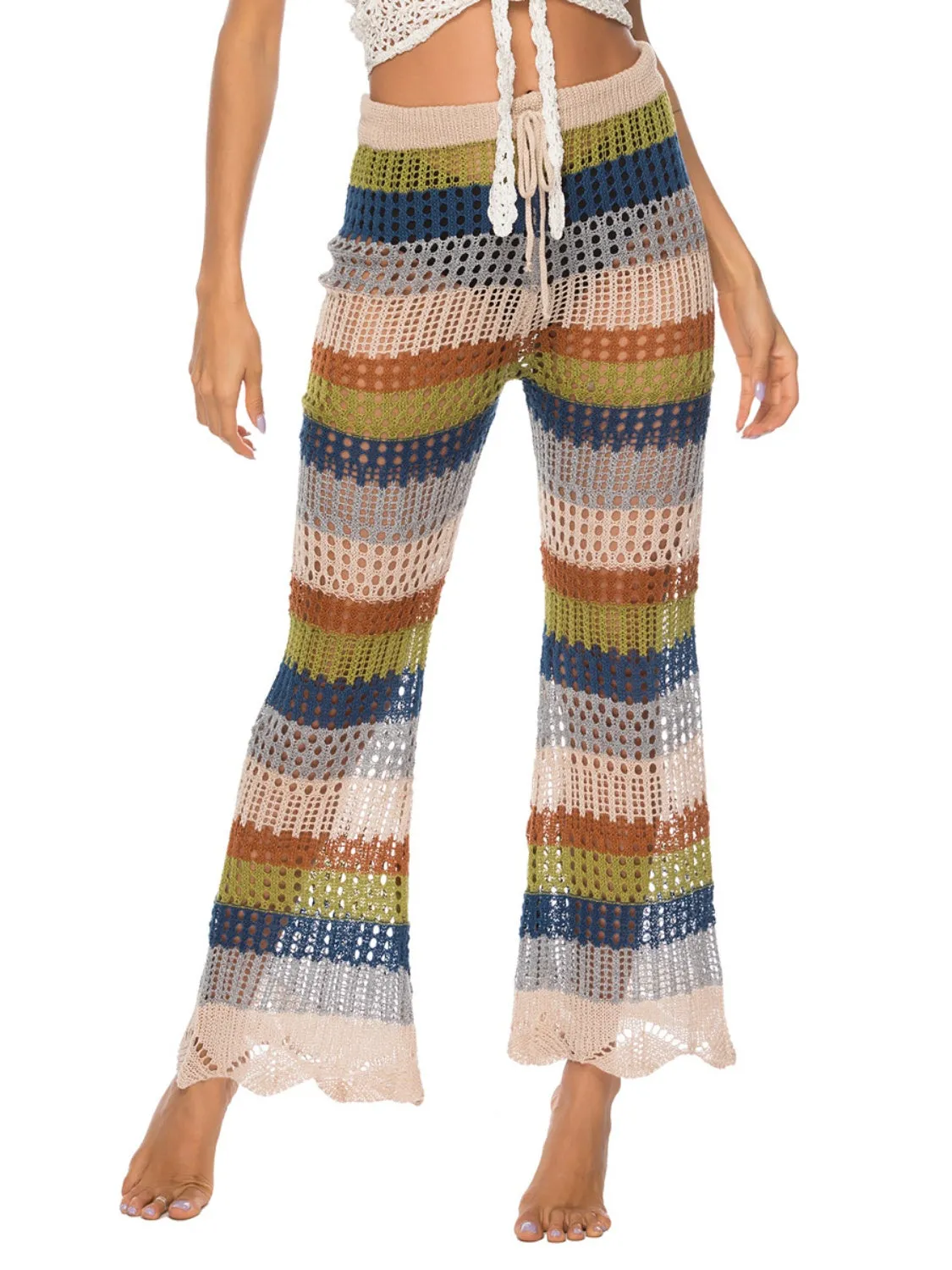 TEEK - Multicolored Drawstring Knitted Contrast Swim Pants