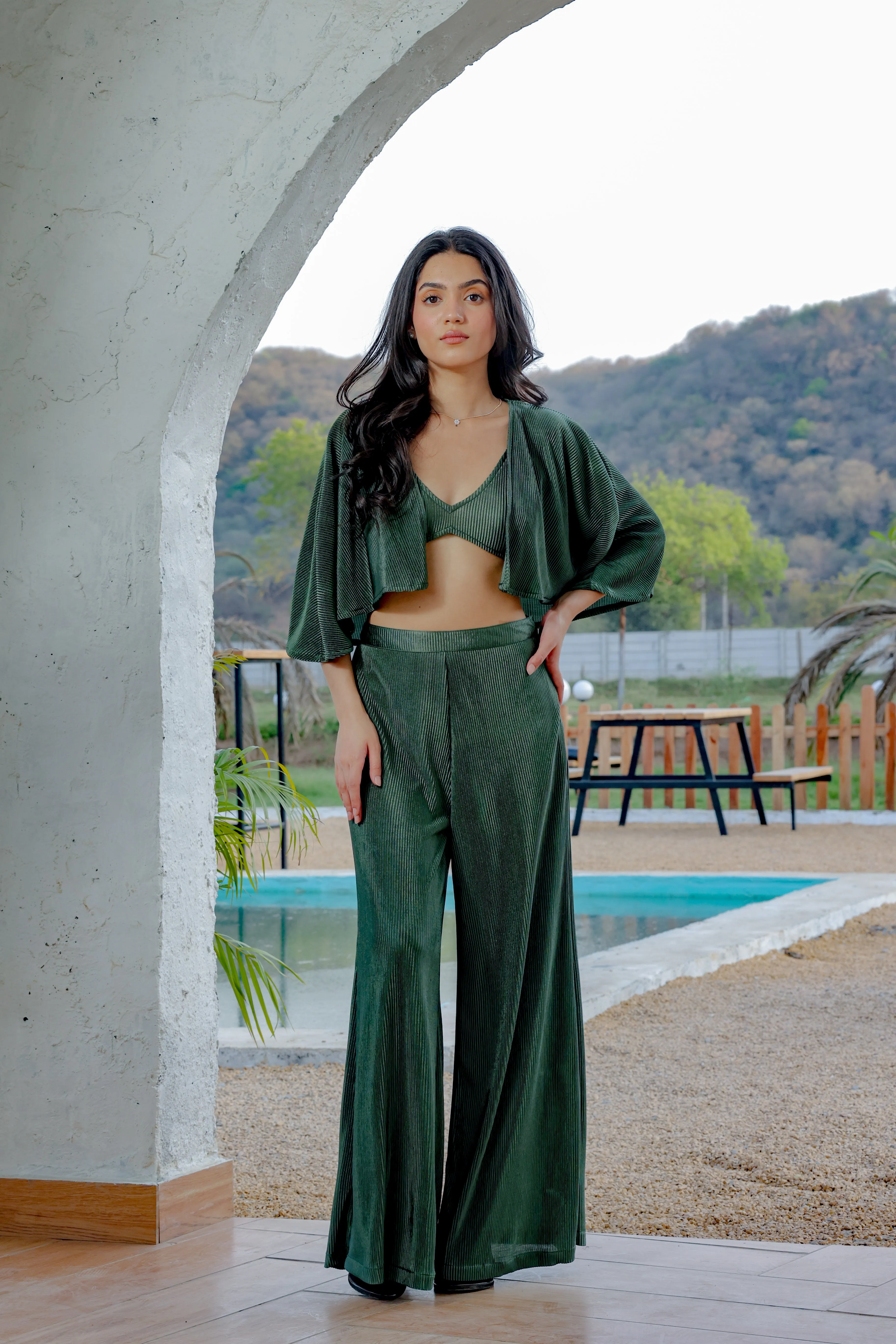 Verona Green Pleated Bralette with Cape
