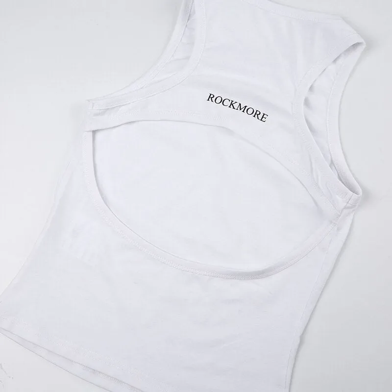 White Letter Print Crop Cut-Out Vest