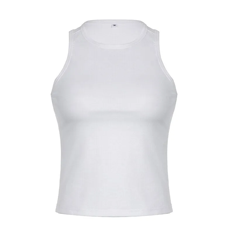 White Letter Print Crop Cut-Out Vest