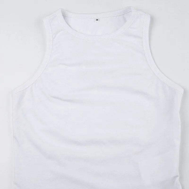 White Letter Print Crop Cut-Out Vest