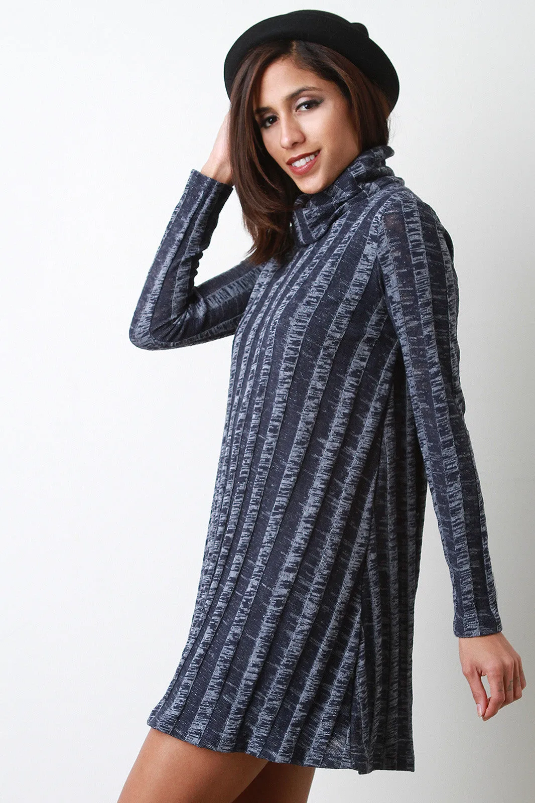 Wide Ribbed Turtleneck Shift Dress